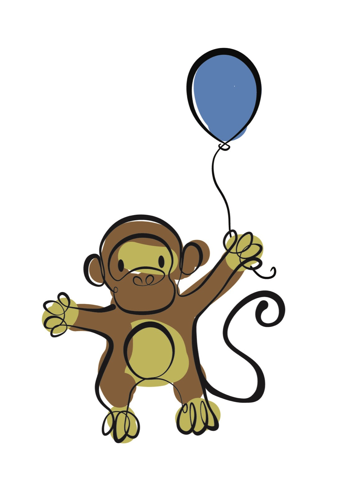 Kaartje aap met blauwe ballon